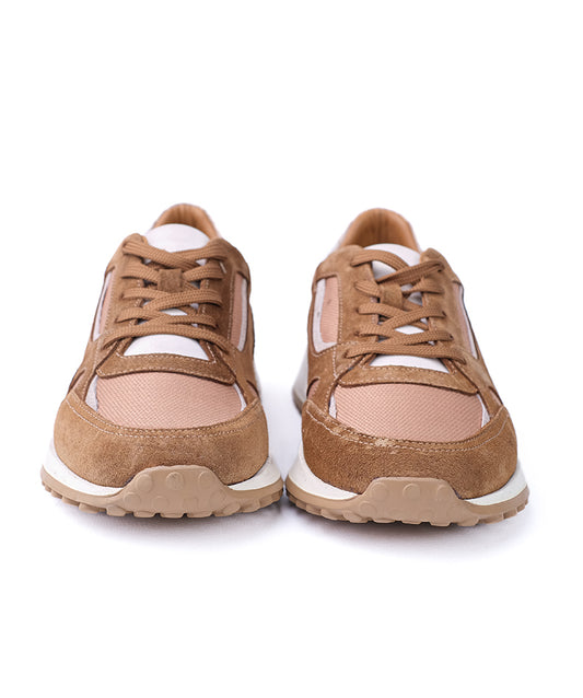 Beige Leather Sneakers – Retro Running Style