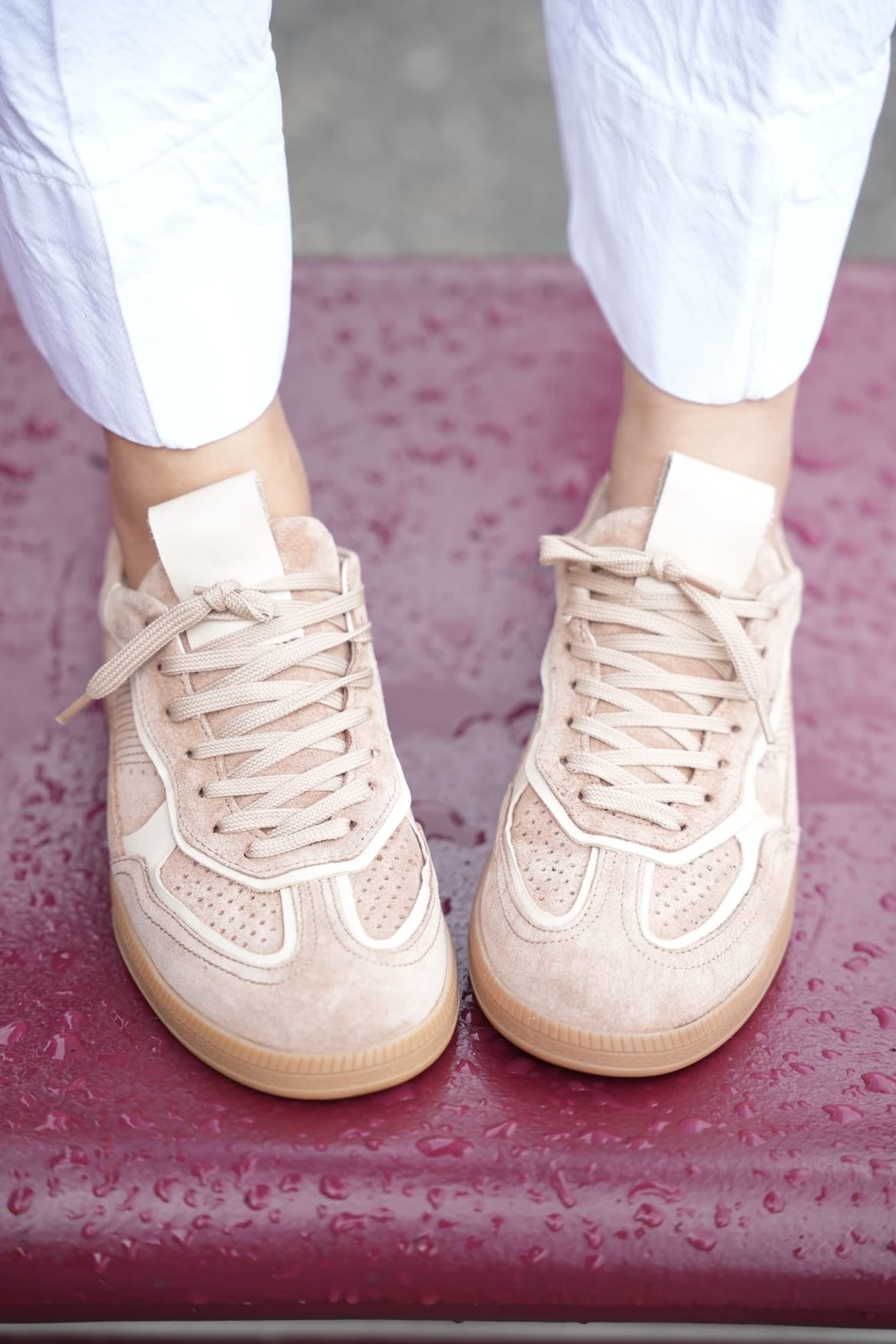 Women’s Suede Sneakers – Tan &amp; Cream Retro-Inspired Style