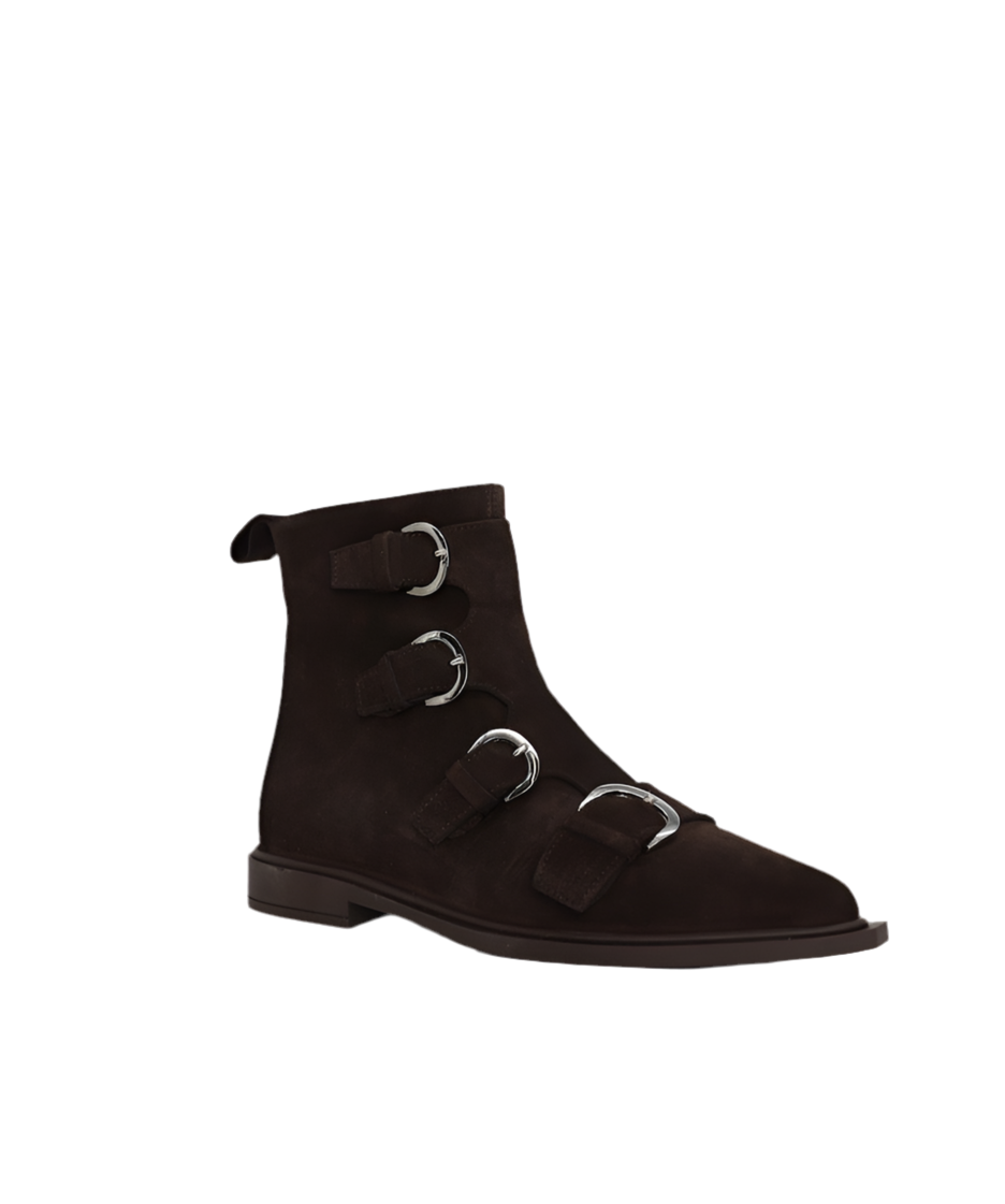 Women’s Brown Suede Ankle Boots with Buckle Strap