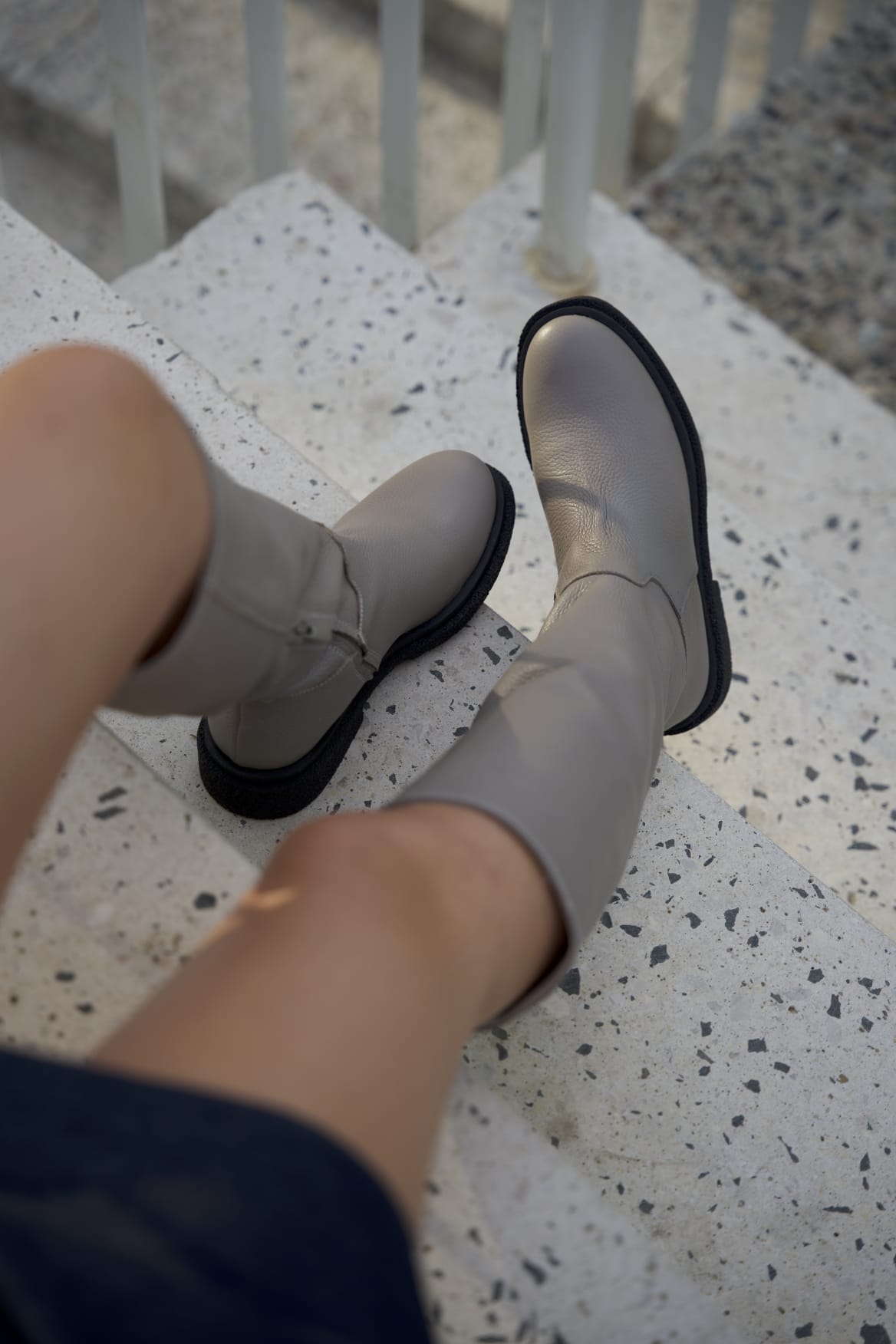 Women’s Grey  Leather Knee