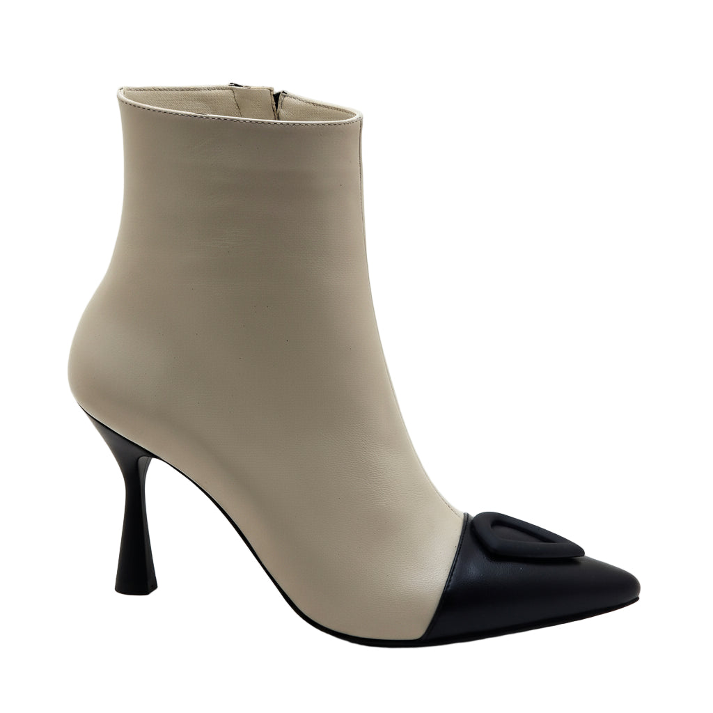 Women’s Two-Tone Ankle Boots – Pointed Toe, High Heel, Modern Elegance