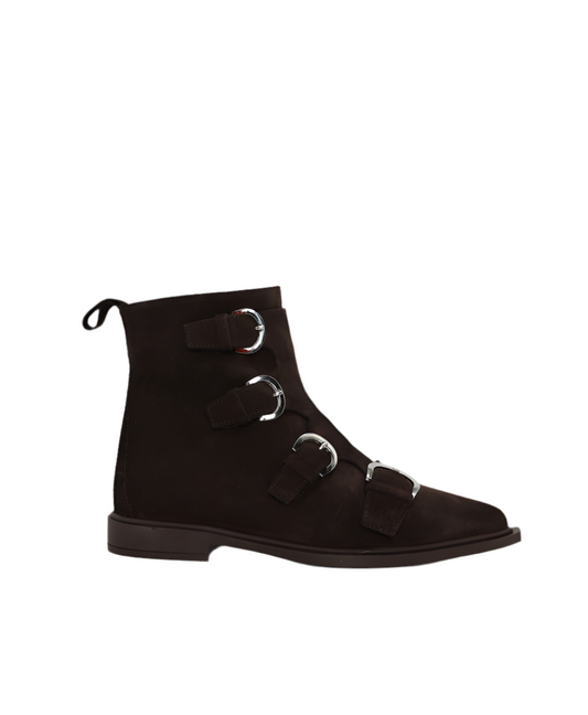 Women’s Brown Suede Ankle Boots with Buckle Strap
