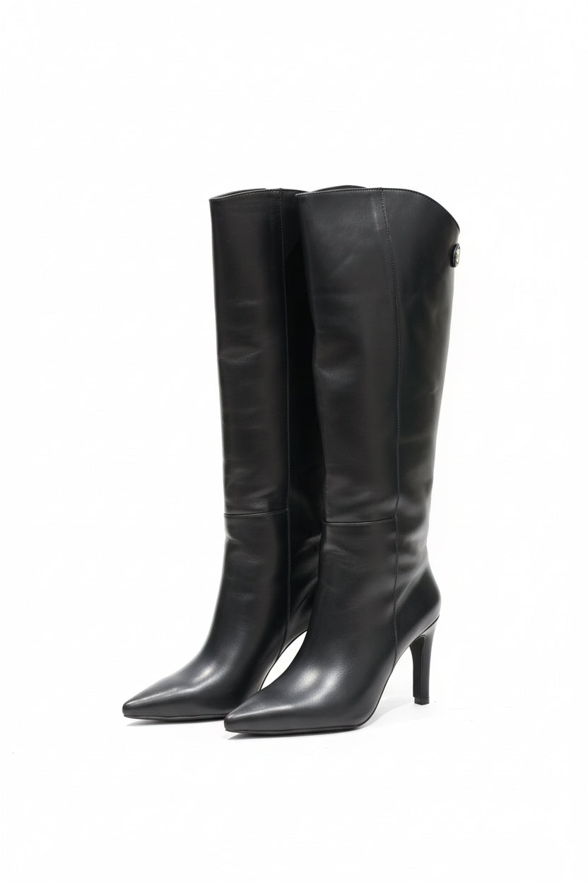 Genuine Leather Knee-High Boots for Women – High Heel Pointed Toe