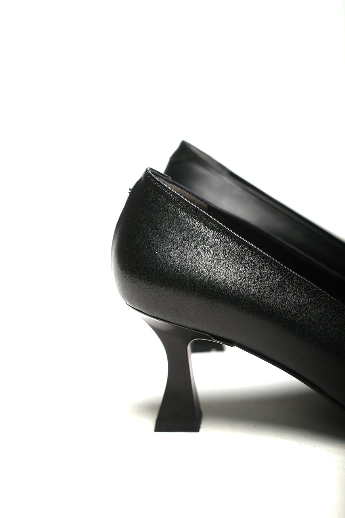 Women’s Black Leather Stilettos with Curved Heel and Buckle Accent